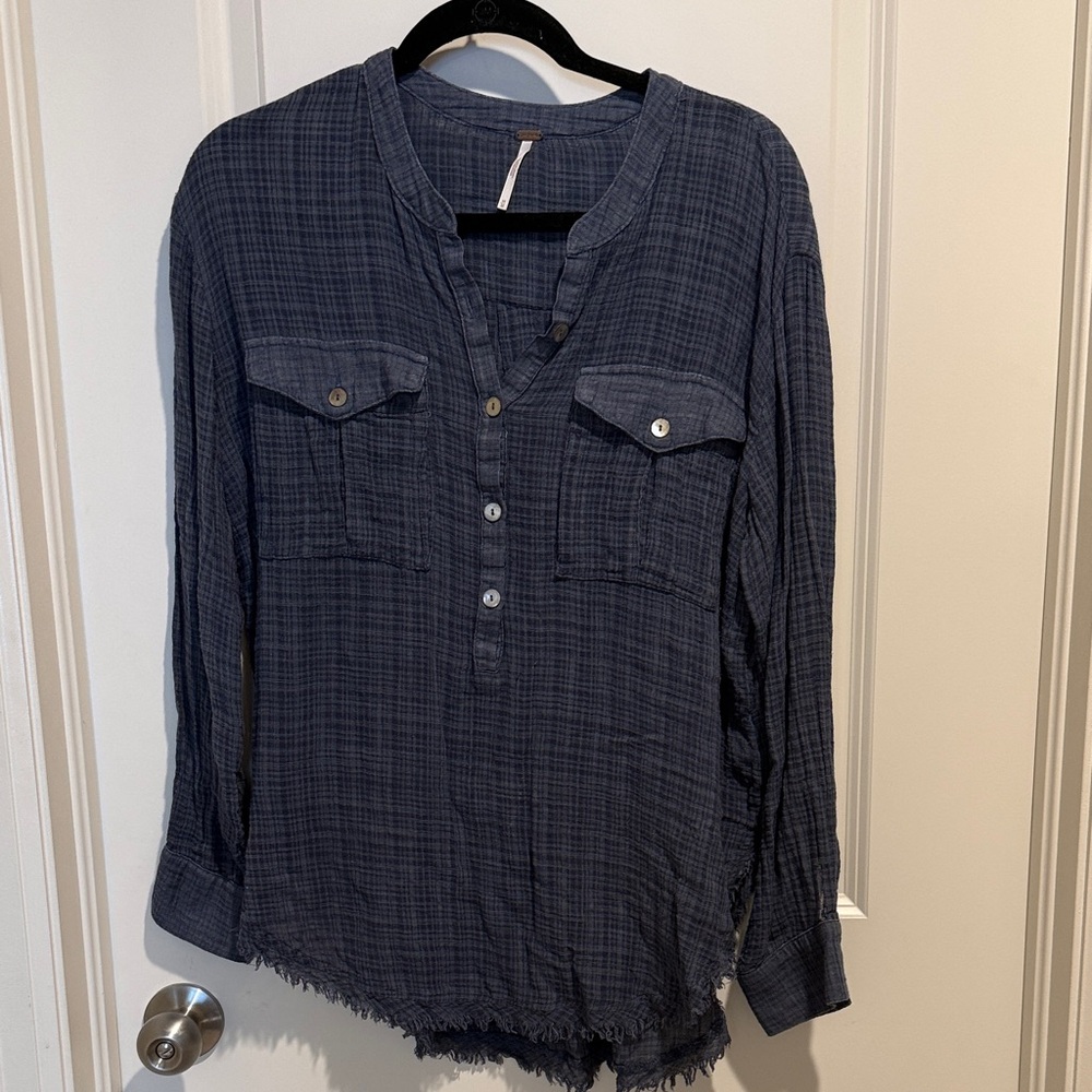 Free People Navy Textured Top
